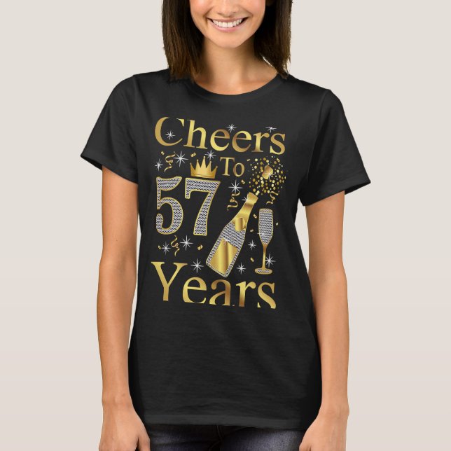 Cheers to 57 Years 1966 57th Birthday  Champagne W T-Shirt (Front)