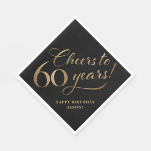 Cheers to 60 Birthday Glitter Black and Gold Napkin