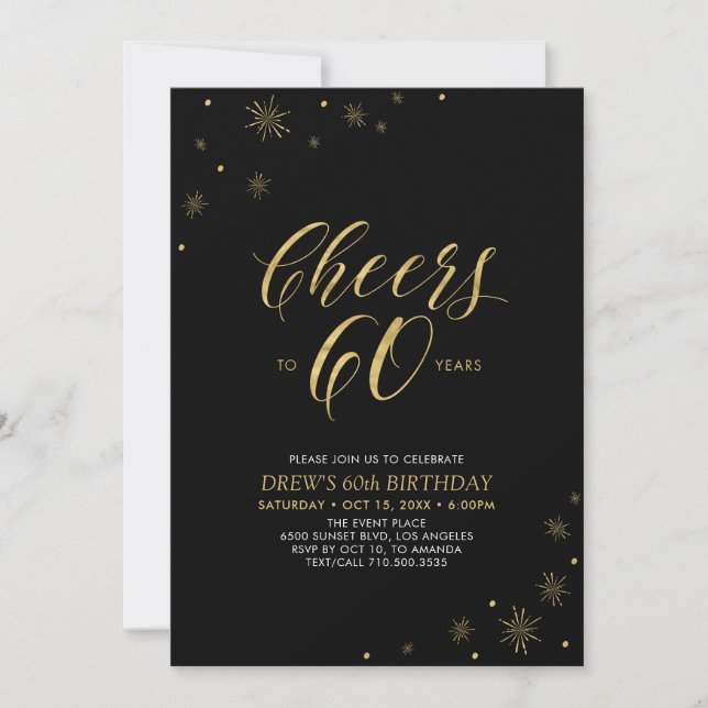 Cheers to 60 | Gold & Black 60th Birthday Party Invitation (Front)