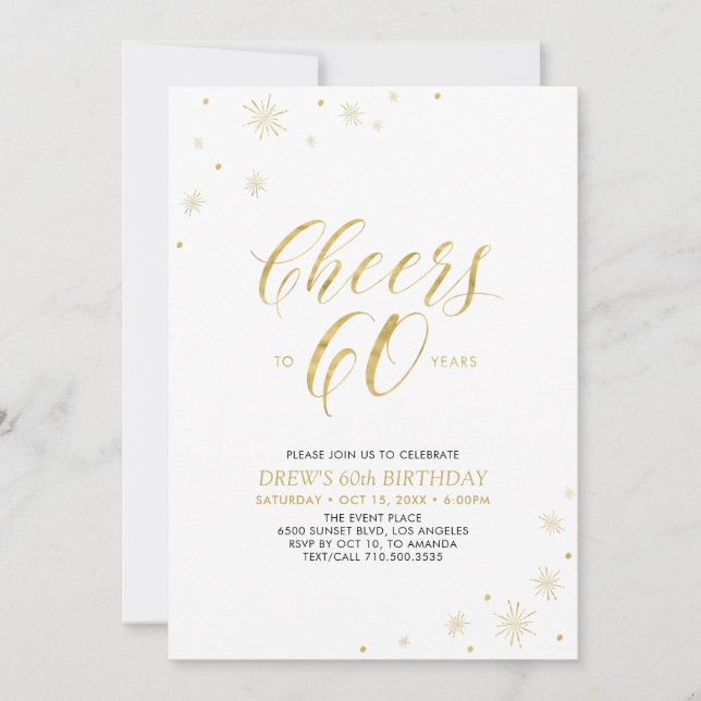 Cheers to 60 | Gold  Modern 60th Birthday Party Invitation (Front)