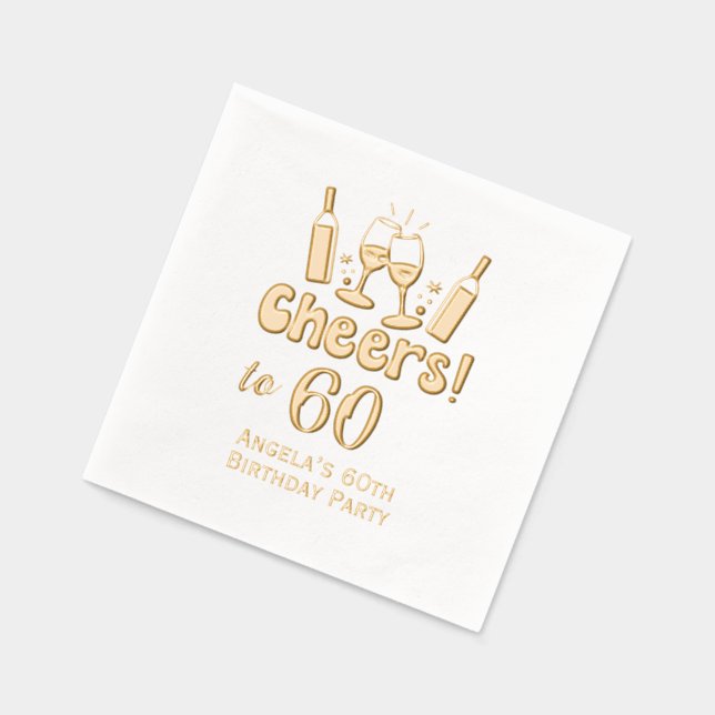 * Cheers to 60 (or Any Age) Birthday Wine Glasses Foil Napkins (Left)