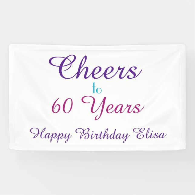 Cheers to 60 Years Birthday Colourful Personalise Banner (Horizontal)