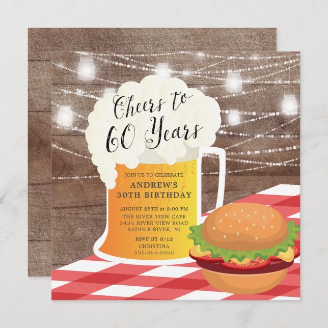 Cheers to 60 Years Birthday Invitation (Front/Back)