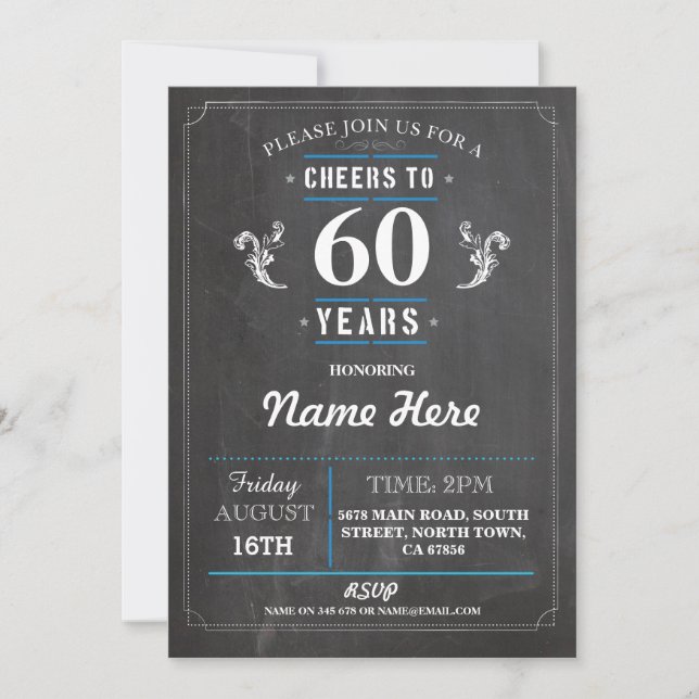 Cheers to 60 Years Birthday Invitation 40th 50th (Front)