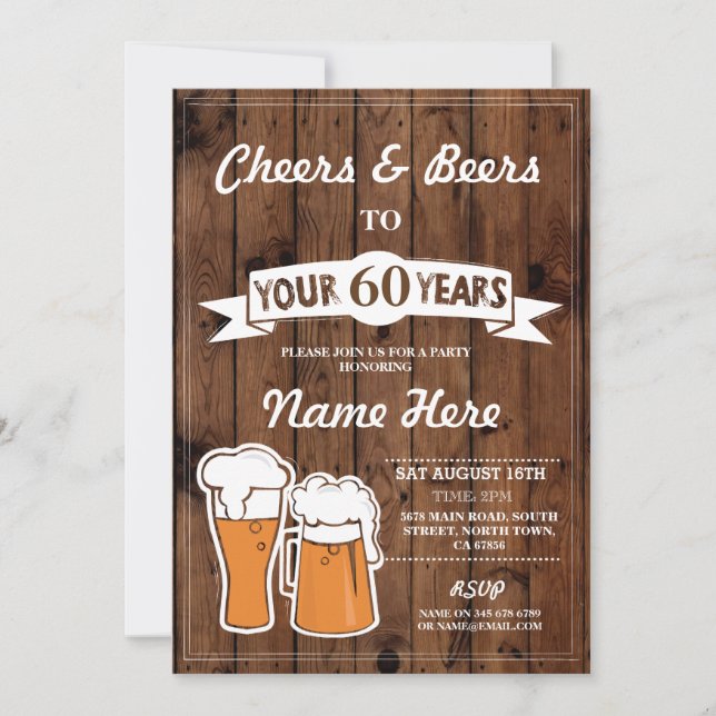 Cheers to 60 Years Birthday Invitation 40th 50th (Front)