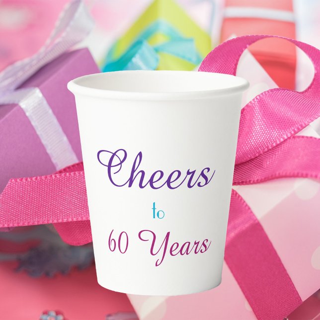 Cheers to 60 Years Birthday Party Paper Cups (A paper party cup that reads Cheers to 60 Years)