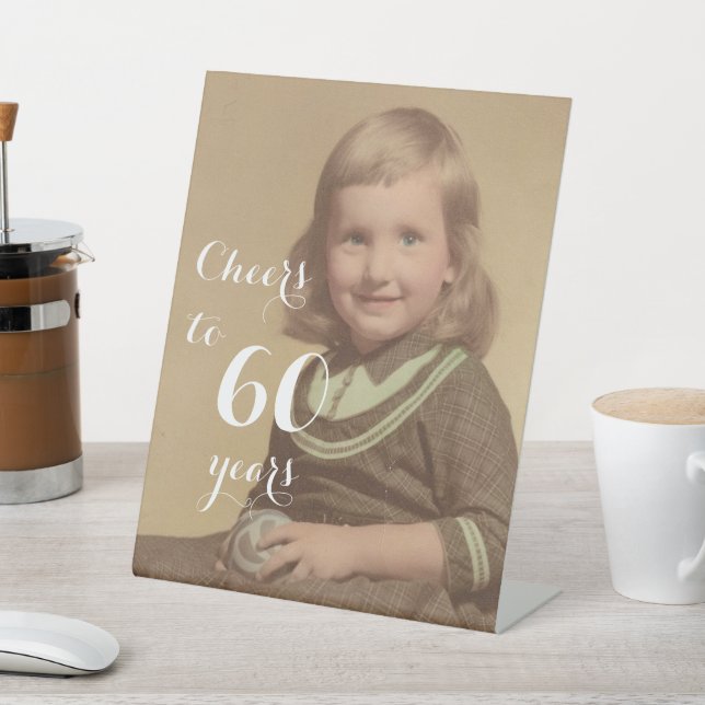 Cheers to 60 Years! Birthday Photo Pedestal Sign (In SItu)