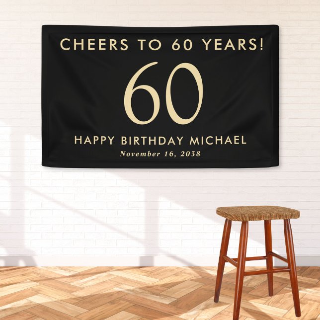 Cheers To 60 Years Black Gold 60th Birthday Party Banner (Creator Uploaded)