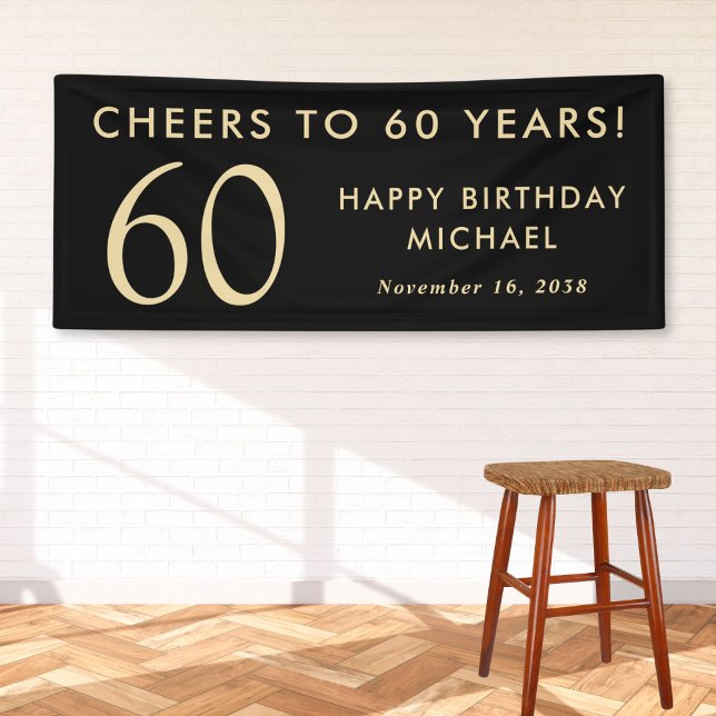 Cheers To 60 Years Black Gold 60th Birthday Party Banner (Creator Uploaded)