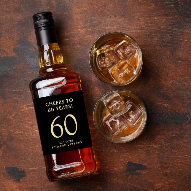 Cheers to 60 Years Black Gold 60th Birthday Party Liquor Bottle Label (Creator Uploaded)