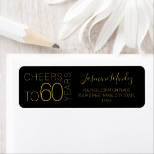 Cheers to 60 years Black Gold Chic Elegant Address Return Address Label