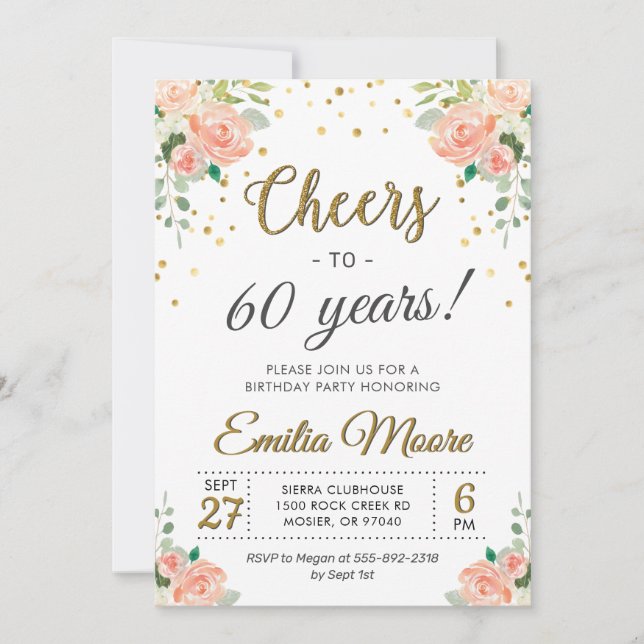 Cheers to 60 Years Chic Ladies 60th Birthday Party Invitation (Front)