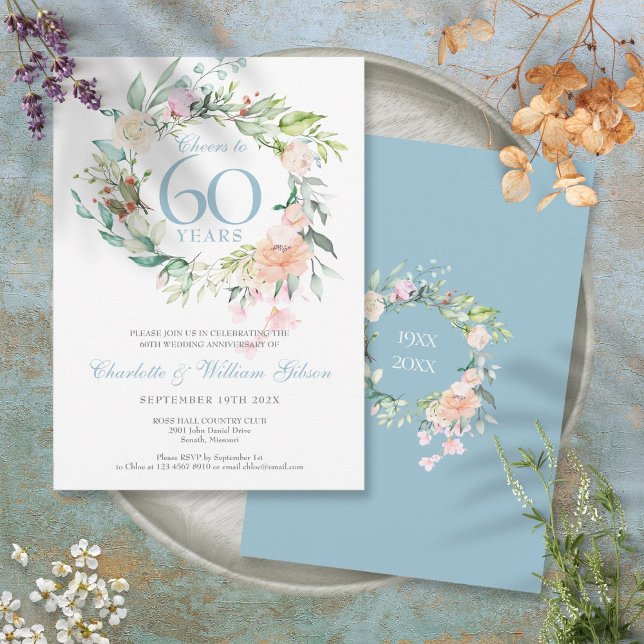 Cheers To 60 Years Diamond Anniversary Floral Invitation (Creator Uploaded)