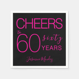 Cheers to 60 years Elegant Black Pink Birthday Napkin