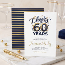 Cheers to 60 years Elegant Gold Blue Birthday