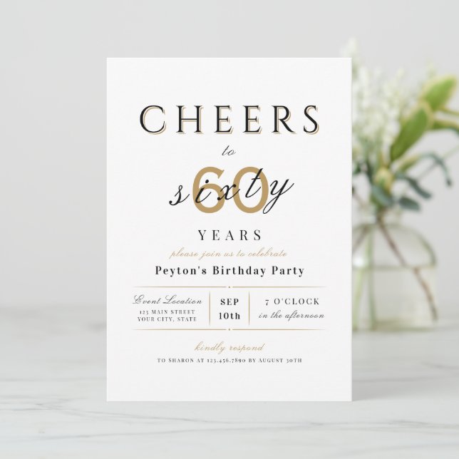 Cheers to 60 years elegant modern classy birthday invitation (Standing Front)