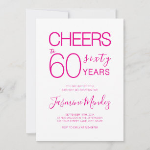 Cheers to 60 years Elegant Pink White Birthday Invitation