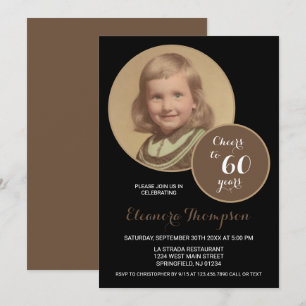 Cheers to 60 Years Photo Sepia Invitation