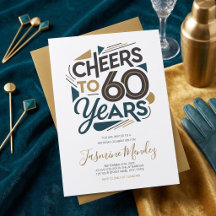 Cheers to 60 years Retro Gold Blue Birthday