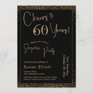 Cheers to 60 Years Surprise Party, Black & Gold Invitation