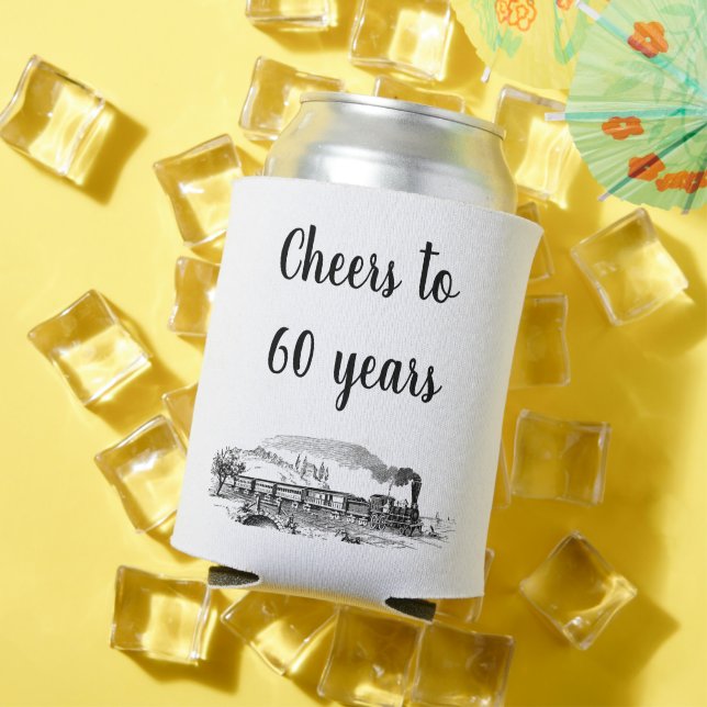 Cheers to 60 Years Vintage Steam Train Birthday Can Cooler (In Situ Summer)