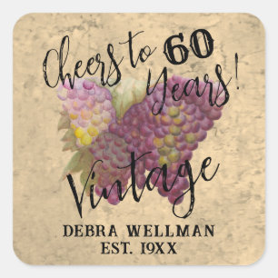 Cheers to 60 years watercolor grape cluster square sticker