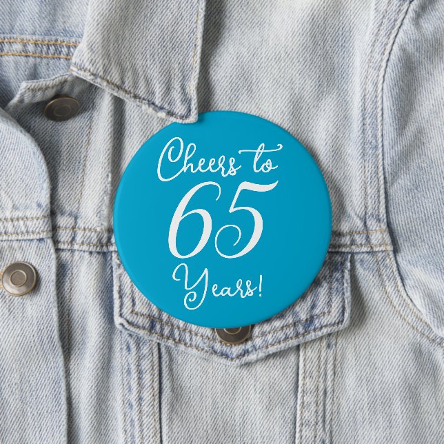Cheers to 65 Years Aqua Blue Birthday Party 10 Cm Round Badge (In Situ)