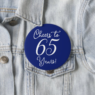 Cheers to 65 Years Navy Blue Birthday Party 10 Cm Round Badge