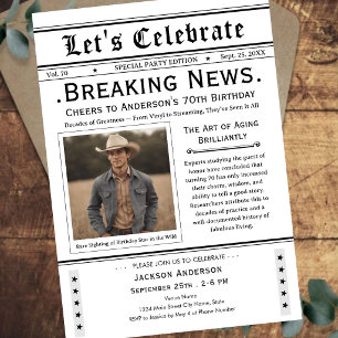 Cheers to 70! Newspaper Birthday  Invitation