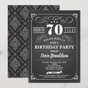 Cheers to 70 year 70th birthday party chalkboard invitation