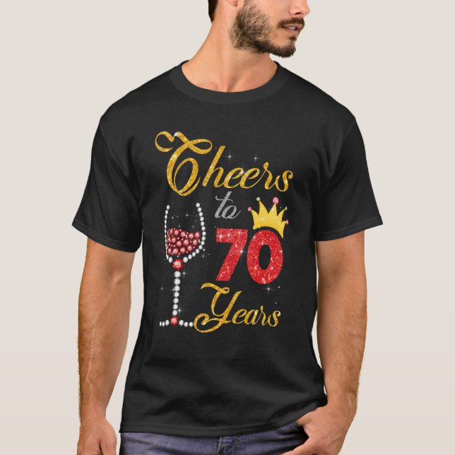 Cheers To 70 Years 1952 70th Birthday Wine Diamond T-Shirt (Front)
