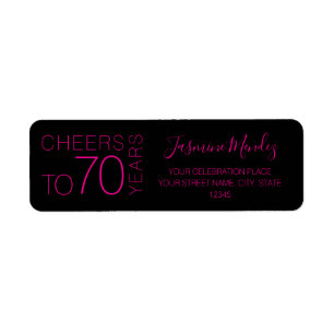 Cheers to 70 years Black Pink Chic Elegant Address Return Address Label