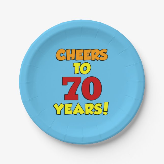 Cheers To 70 Years Colourful Party Paper Plate (Front)