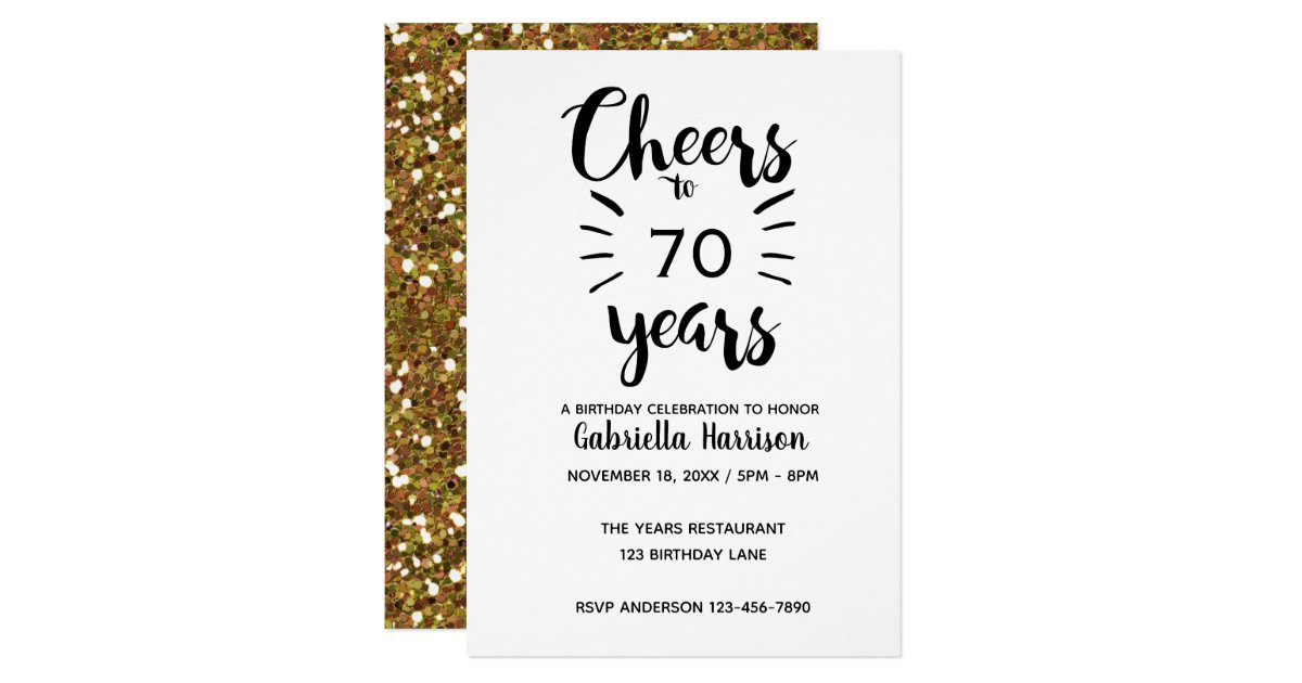 Cheers to 70 Years - Gold Glitter 70th Birthday Invitation | Zazzle.com.au