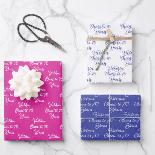 Cheers to 70 Years Pink Lavender 70th Birthday Wrapping Paper Sheet