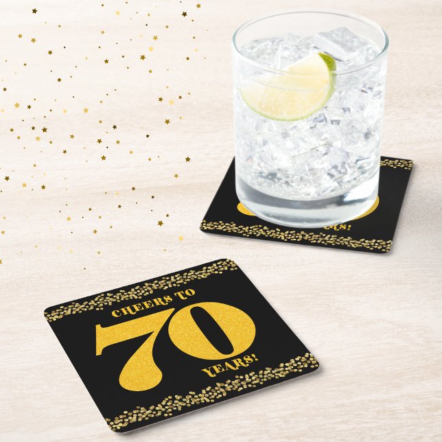 Cheers to 70 Years Seventieth Birthday  Square Paper Coaster (Cheers to 70 years coasters)