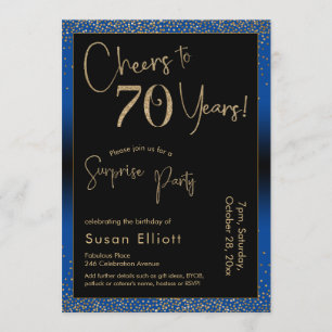 Cheers to 70 Years Surprise Birthday Party Blue Invitation