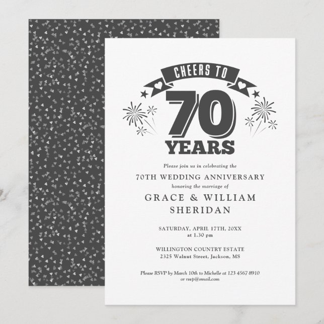 Cheers To 70th Wedding Anniversary Invitation (Front/Back)