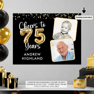Cheers to 75 Years Birthday 2 Photos Welcome Sign