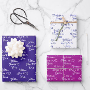 Cheers to 75 Years Purple Magenta 75th Birthday Wrapping Paper Sheet