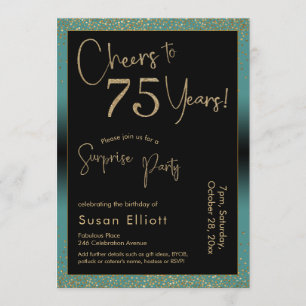 Cheers to 75 Years Surprise Birthday Party, Teal Invitation