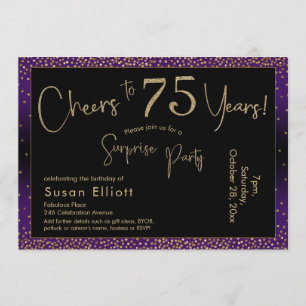 Cheers to 75 Years Surprise Birthday, Purple Invitation