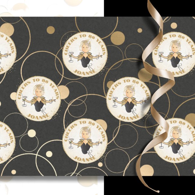 Cheers to 80 Chic Black Gold Birthday Tissue Paper (Creator Uploaded)
