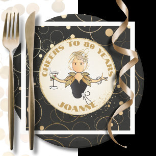 Cheers to 80 for Her Fun Gold Black 80th Birthday Napkin