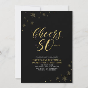 Cheers to 80 Gold & Black 80th Birthday Party Invitation