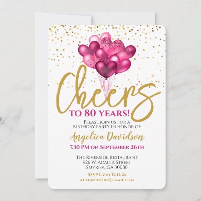 Cheers To 80 Years 80th Birthday Invitation (Front)