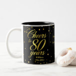 Cheers to 80 Years 80th Birthday Two-Tone Coffee M Two-Tone Coffee Mug<br><div class="desc">Cheers to 80 years! The perfect mug for an 80th birthday gift. Personalised with a name and date,  this mug makes a special keepsake for an eightieth birthday.</div>