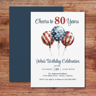 Cheers to 80 Years Birthday Party Invitation