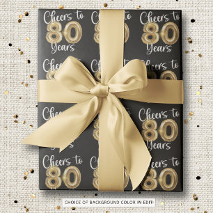Cheers to 80 Years Black Gold Birthday Wrapping Paper
