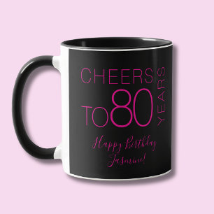 Cheers to 80 years Black Pink Elegant Birthday Mug
